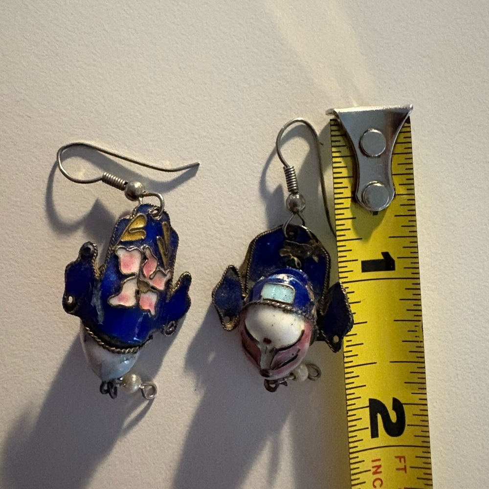 Vintage Porcelain Pink, White and purple/Blue Face Earrings - Picture 7 of 11